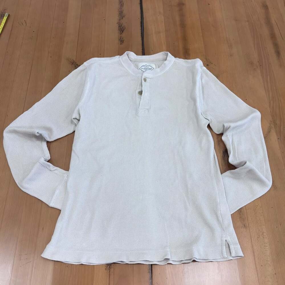 St. John's Bay Waffle Knit Henley Size M Cream Long Sleeve